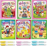 6 Set Water Drawing Books for 3-6 Kids, Kids Montessori Toys Reusable Magic Water Coloring Book Magica Drawing Books Painting Toys Toddler Early Education Toys(Pen Random Color)