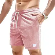 [JEShifangjiusu] Men's Side Pockets Drawstring Shorts Elastic Waist Cargo Straight Pants Short Wide Leg Pants, Pink A1, S