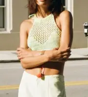 ZARA halter back open lace up Crochet Crop TOP Festival Small 2308/101 rainbow