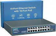 YuanLey 16-Port PoE Switch with 2 Gigabit Ethernet Uplink, 1 SFP Port, 250 W PoE+ Ports Support 802.3af/at, Unmanaged Network Switch with AI Watchdog, VLAN, 6KV Protection, Rackmount Plug and Play