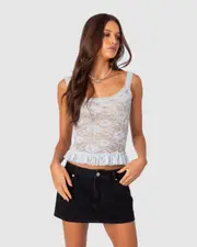 EDIKTED Womens Kerry Sheer Lace Tank Top LIGHT-BLUE