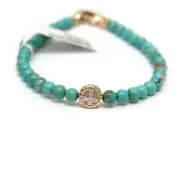 New DAVID YURMAN Bijoux Spiritual Bead Peace Sign Bracelet Turquoise Gold Medium