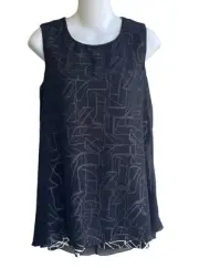Nina Leonard Black White Sheer Overlay Top Sleeveless Ladies XS Sleeveless NWT