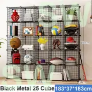 25 Cube DIY Storage Cabinet Metal Wire Mesh Shelf Organiser Bookcase Rack Black