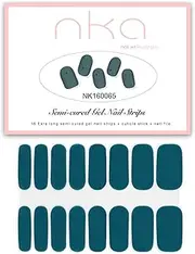 NKA Semi Cured Gel Nail Strips, 16 Extra Long Double Ended Nail Wraps Stickers Strip, UV Lamp Curing Wrap -Blue Azure
