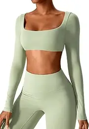 [KEOYA] Women's Long Sleeve Crop Top Quick-Drying Yoga Shirts Seamless Slim Fit Workout Crop Top for Running Athletic 8-14