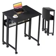 Folding Desk Small Foldable Table with Storage Shelf,Rolling 24.8 inch Black