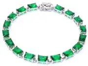 Solitaire 17.50ct Radiant Cut Emerald .925 Sterling Silver Bracelet