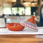 Handmade, Hand-painted Red Classic Ceramic 10" Tagine Pot