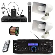 Pyle Bluetooth Stereo Receiver, Wireless Microphone Set, 2x 6'' Speakers w/Wire