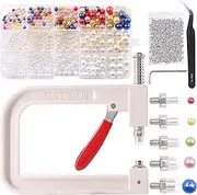 [Mardatt] 1335 Pcs Pearl Setting Machine and Colorful Pearls Kit, Hand Press Pearl Rivet Buttons Setter with 5 Sizes Molds DIY Handmade Pearl Accessories for Hats Shoes Clothes Bags Charm