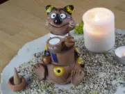 Cat with a cup Cone incense holder Animal figurine Home decor Midene Handmade