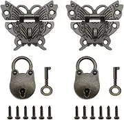 ECSiNG 2PCS Butterfly Shaped Hasps & 2PCS Little Bear Padlocks Antique Decorative Latch Buckle for Vintage Wooden Box Jewelry Box Cabinet Cupboard Bronze