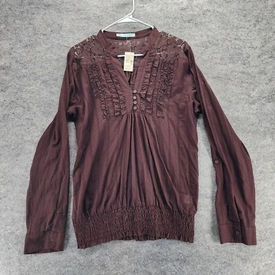 Maurices Shirt Womens XL Long Sleeve Brown Roll Tab