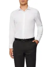 [Van Heusen Black Label] Tailored Long Sleeve Plain Dobby Business Shirt in White