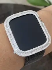 Bling Apple Watch Series 4/5/6/SE Bezel Face Case Baguette Zirconia Silver 44mm
