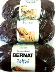 Bernat FELTED Yarn Lot of 3 Skeins #6 Super Bulky CABERNET