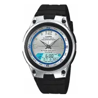 在飛比找蝦皮商城優惠-【CASIO】10年電力海洋型男膠帶雙顯錶-銀面(AW-82