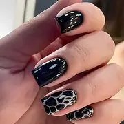 ＴＩＺＹＦＦ Press on Nails, Black Leopard Print Fake Nails, Artificial Nails for Women and Girls -24 pcs