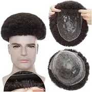 Herren Perücken Afro Toupee for Men, 6mm Kinky Curl Mens Hair Piece Wig 8X10" Full PU Base V-loop Male Hair Prostheses 130 Density Perücke Herren
