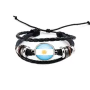5Pcs Unisex National Flag Pattern Bracelet Alloy Leather Rope Bracelet for Men Women