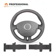 DIY Black Genuine Leather Steering Wheel Cover Wrap for Renault Clio 3 2005-2013