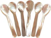 DUEBEL Set of 6 Pink Mother of Pearl 4.5 inch / 11cm MOP Caviar Spoons W Round Handle for Caviar Serving or Egg Serving