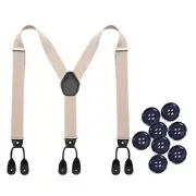 Mens Adjustable Button End Suspenders - Y-Back Elastic Tuxedo Suspenders Khaki