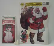 2 Christmas Static Sticks/ Cling & Snowman Honeycomb tissue Decorations Vintage
