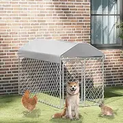 Outdoor Dog Kennel with Roof - Heavy-Duty Galvanized Steel Frame, 200x100x125 cm, Chain-Link Mesh, Fire-Resistant and UV Protected Canopy, Secure Lockable Latch