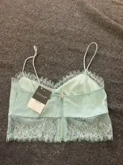 Topshop Womens Lace Zip Mint Teal Bralette Cropped Top US Size 4 NEW WITH TAGS