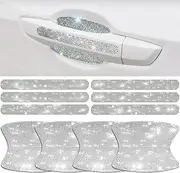BetterJonny 10PCS Crystal Door Handle Scratches Protector, Rhinestone Bling Stickers for Women and Girls (Silver)