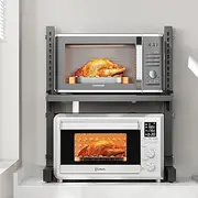 ABCOOL Retractable Adjustable 2 Axial Snap-in Kitchen Baker Microwave Oven Rack, Expandable and Height Adjustable Carbon Steel Shelf Counter Countertop with 3 Clip Hooks, Electric Oven Holder
