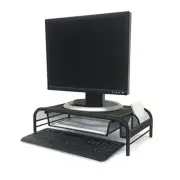MESHMONSTA-BLK Metal Mesh Monitor Stand and Desk Organizer with Drawer Black