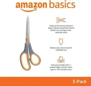 Basics Stainless Steel Scissors for Office, Crafts, Multipurpose, Sharp, Comfort