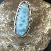 Womens Blue Larimar Navajo Sterling Silver Ring Size 7 17654