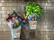 Get Well/Feel Better Soon Gift Basket-Box With Candy-Cookies-Snacks & Green Bow