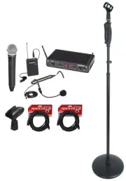 Samson Concert 288 UHF Beltpack Lavalier Headset Wireless Mic+Weighted Stand