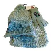 Beanie Hat Scarf Glove Women's Set Heather Gray White Tech Touch Winter OSFM