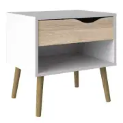 NiB Oslo Bedside 1 Drawer in White and Oak Nightstand Accent Table $275 FLC71