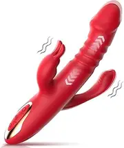 Thrusting Rabbit Vibrator,3 in 1 Dildo G Spot Rabbit Vibrator,Adult Sex Toy with 12 Vibration Modes for Clitoral Stimulation,Suitable for Women or Couples,Waterproof