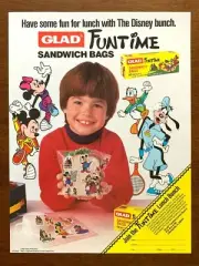 1983 Glad Disney Funtime Sandwich Bags Vintage Print Ad/Poster Mickey Goofy 80s