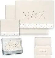 Interbaby - Cot Bed Duvet Cover Set 50 x 80 cm Baby - Winter Bedding in Coralina Fabric - Star Moon Model - Includes Flat Sheet + Flat Sheet + Pillowcase