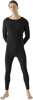 [ZJJJSKJ] Men's Seamless Thermal Thermal Underwear Men's Fleece Inner Long Johns Suit Thin Round Neck Double-Sided Brushed Slim Bottoming Shirt(Size:Large,Color:Black)