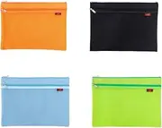 4PCS A4 Document Bag Zip Bag Nylon Mesh Bag Waterproof Double Zip Envelop Folder Case Document Bag for Student Office Supplies Travel Bag, 4Colour