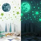 Luminous Blue Moon & Stars Wall Stickers Glow In The Dark Removable Decal Decor