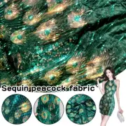 DIY 50*130cm Shiny Peacock Sequin Fabric for Bridal Gown Wedding Dress Costume