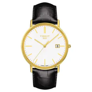 TISSOT 天梭 官方授權 18K金 Goldrun 石英錶 送禮首選-白x黑/38mm T9224101601100