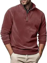 [Generic] Fashion Velvet Sweatshirt Men Thermal Long-Sleeve Quarter Advantage Performance Mock Neck Zip Velour Sweaters Pullover Tops Chic