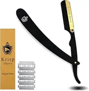 Krisp Beauty Professional Classic Straight Edge Barber Razor For Close Shaving - Salon Quality Men's Beard Wet Cut Throat Shaving Razor Shavette With 10 Blades By